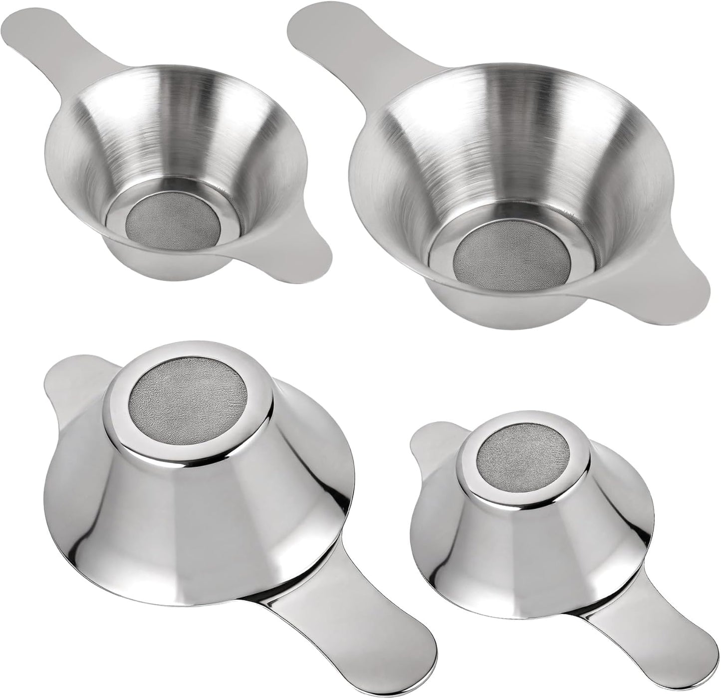 AUEAR, 2 Pack Different Size Stainless Steel Mini Strainer Fine Mesh Tea Funnel Coffee Filter with Double Handles
