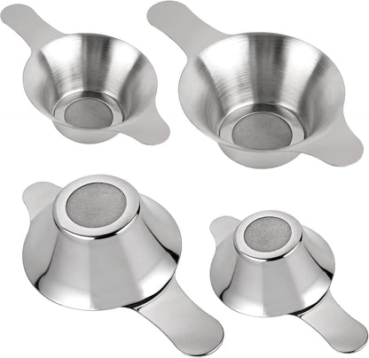 AUEAR, 2 Pack Different Size Stainless Steel Mini Strainer Fine Mesh Tea Funnel Coffee Filter with Double Handles