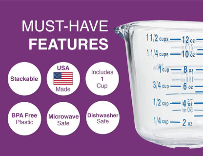 Arrow Home Products 03212 4-1/2 Cup Cool Grip Measure Cup, 36-Ounce Capacity, Plastic with Blue Handle and Graduates