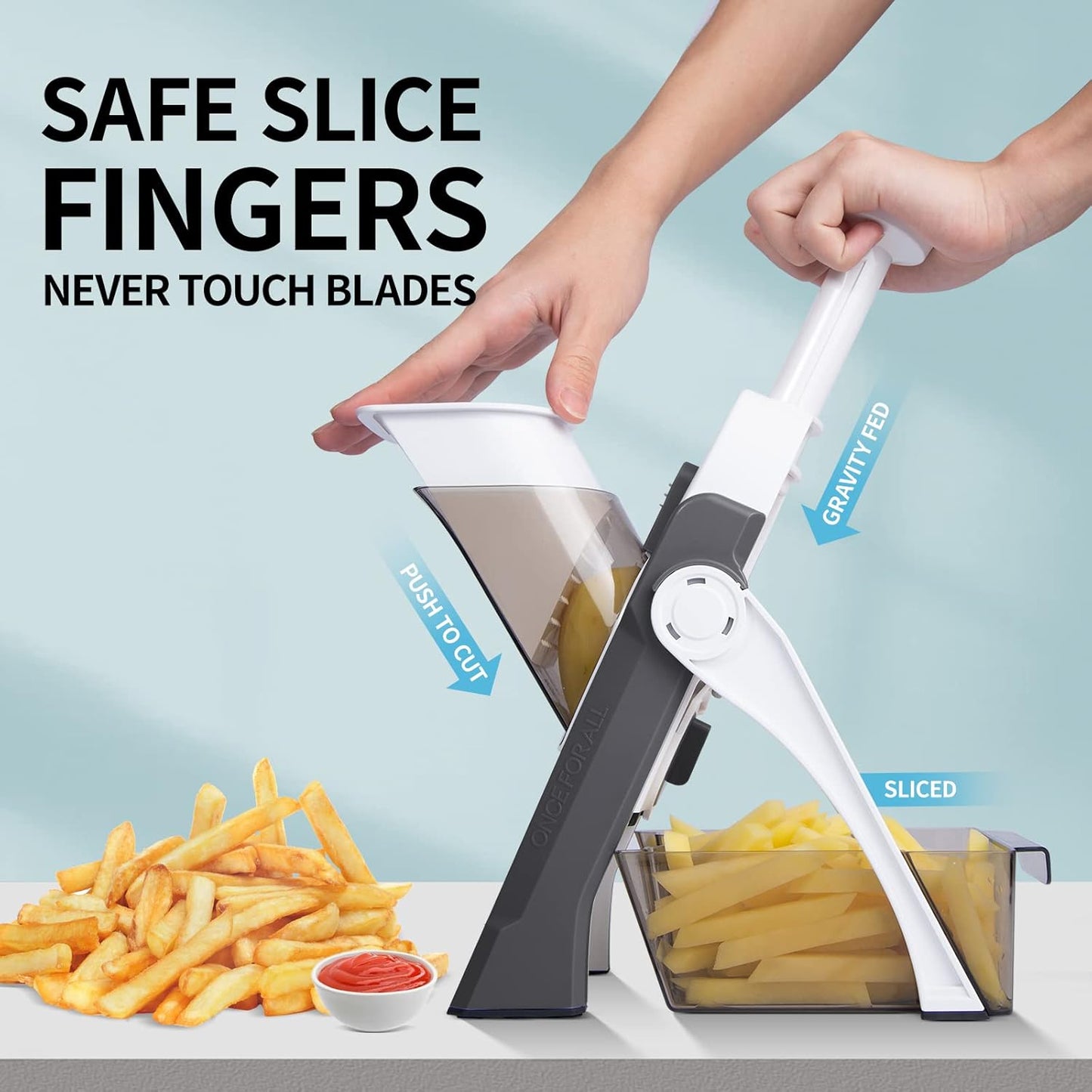 QYKIC Safe Mandoline Slicer 5 in 1 Vegetable Chopper Food Potato Cutter, Strips Julienne Dicer Adjustable Thickness 0.1-8 mm Kitchen Chopping Artifact Fast Meal Prep