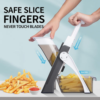 QYKIC Safe Mandoline Slicer 5 in 1 Vegetable Chopper Food Potato Cutter, Strips Julienne Dicer Adjustable Thickness 0.1-8 mm Kitchen Chopping Artifact Fast Meal Prep