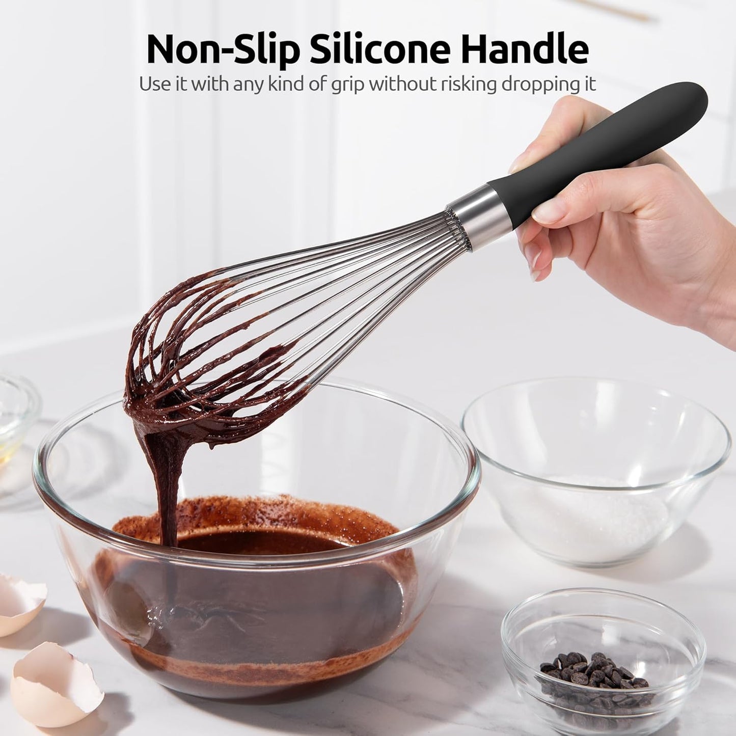 U-Taste 7" Mini Whisk for Cooking: 18/8 Stainless Steel Small Metal Kitchen Wisk, Tiny Hand Mixing Tool for Coffee, Egg, Sauce, 6-Wires Compact Head for Baking, Beating in Bowl, Mug, Jar (Set of 2)