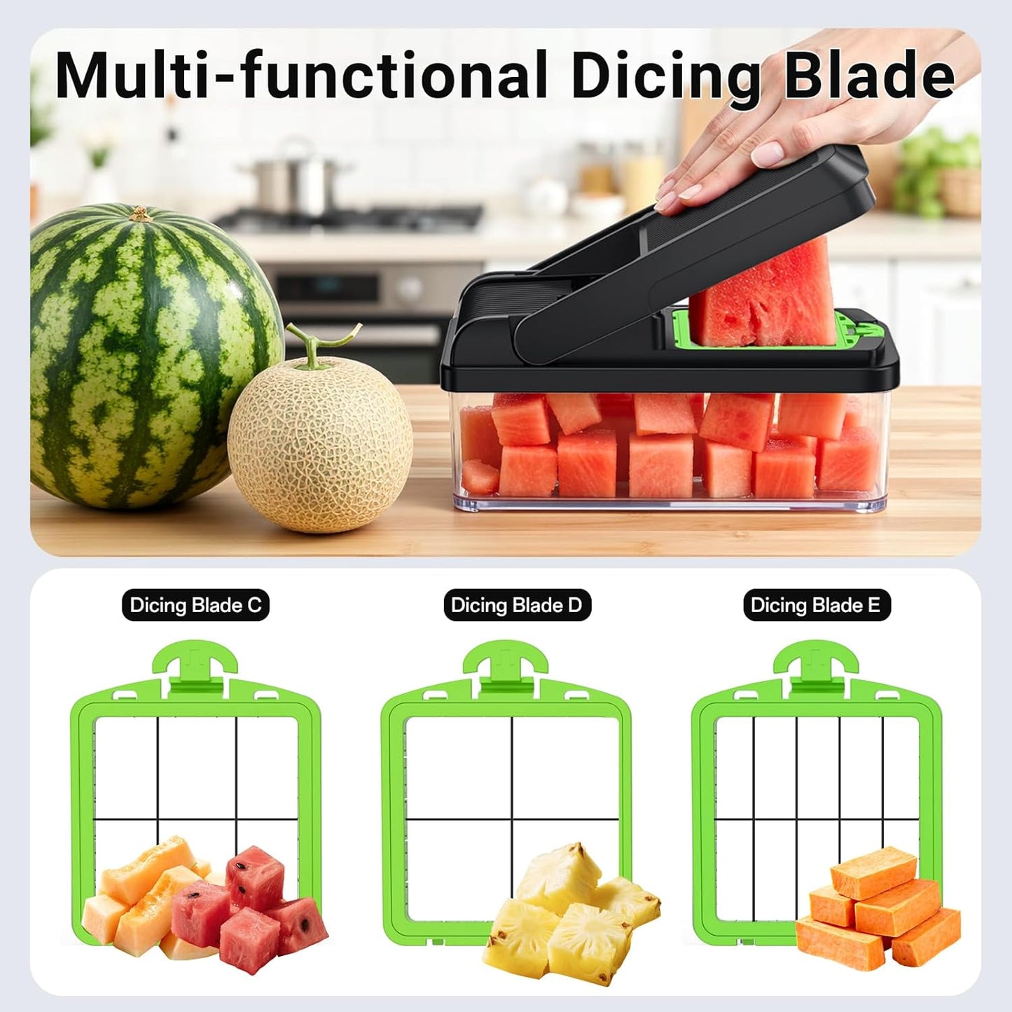 SpaceHacks 12-in-1 Vegetable Chopper, Kitchen Gadgets with 7 Blades, Veggie, Food, Onion Chopper, Cucumber Slicer, Versatile Mandoline, Includes Egg Separator & Finger Guard, Gray