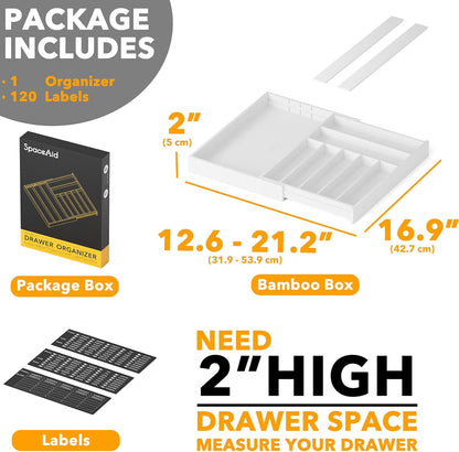 SpaceAid Bamboo Silverware Drawer Organizer with Labels, Kitchen Utensil Expandable Tray Holder Organizer for Flatware, Cutlery, Spoon and Knives Drawer Storage Organization (Natural, 10 Slots)