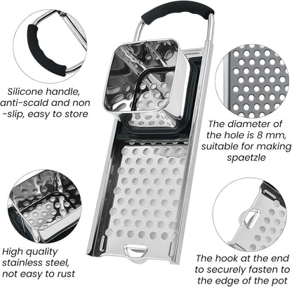 Spaetzle Maker, Premium Grade Stainless Steel Spaetzle Press and Spider Strainer, Efficient Homemade Spaetzle and Knoepfle, Dishwasher Safe Spaetzle Noodle Maker for Pots Up to 30 CM