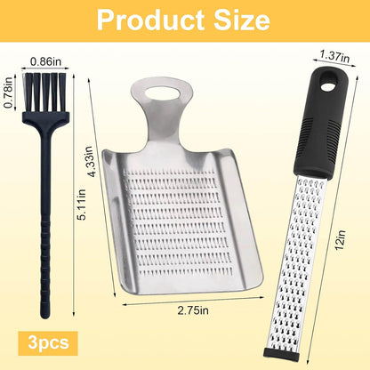 3-Piece Stainless Steel Grater Tools with Small Brush and Mini Grater,Ginger Grater and Garlic Grater Set,12inch Long Grater for Kitchen Use, Multipurpose Grating and Shredding