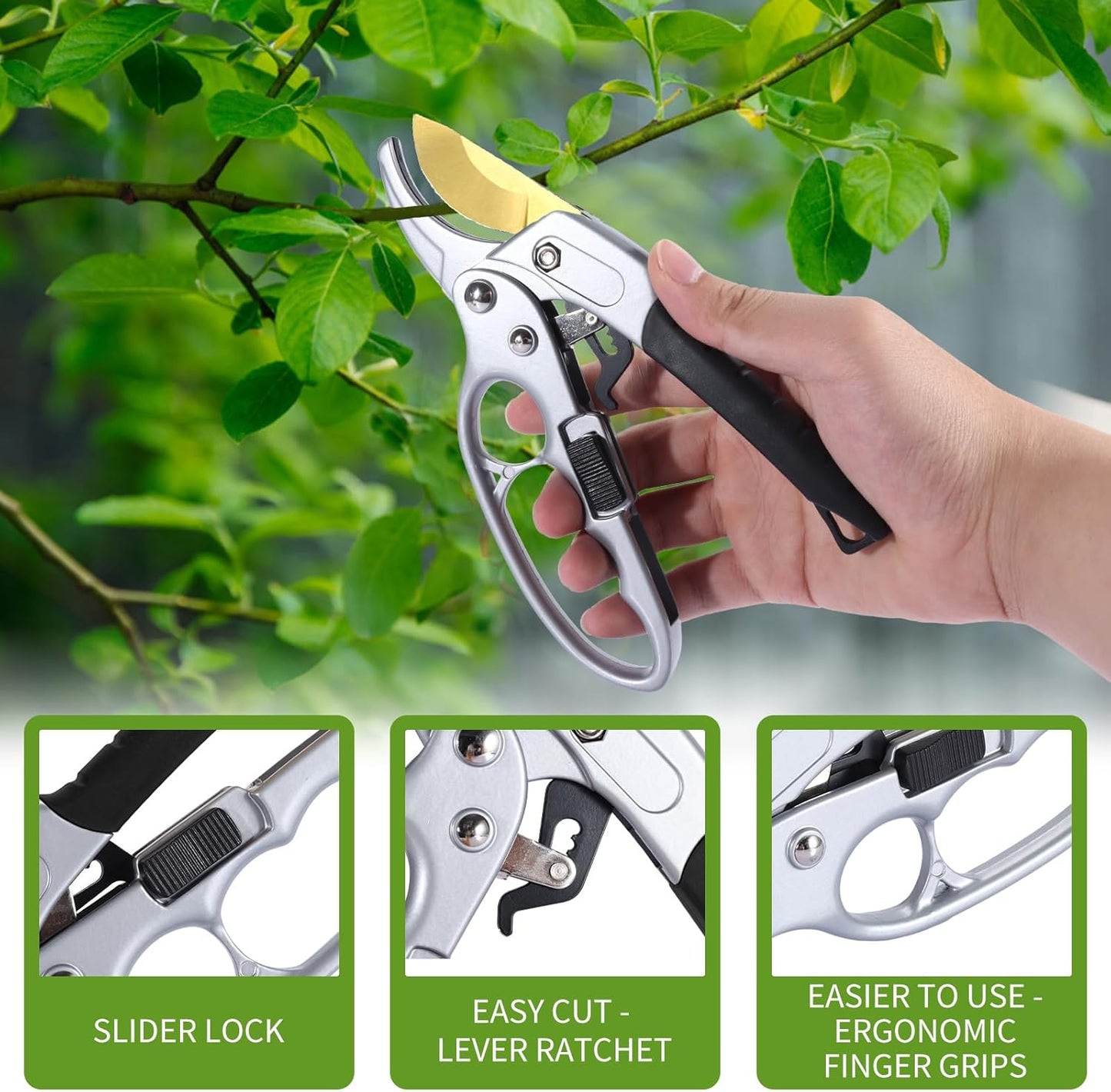 Premium Germany Pruning Shears, Work 3 Times Easier, Pruners Heady Duty, Sharp Garden Clippers Cut Fresh Flower, Hedge, Herb, Indoor Plants, Gardening Tools Scissors, Arthritis Weak Hand Snips