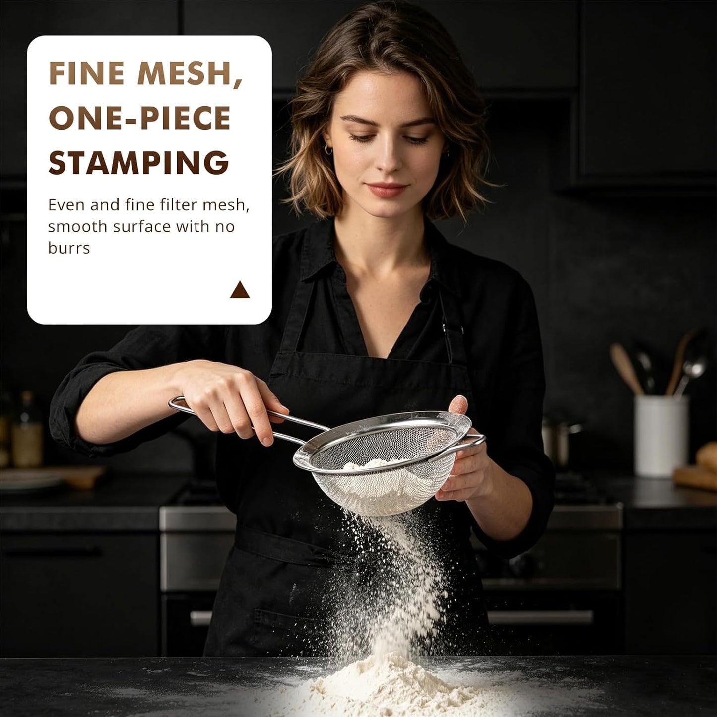 NileHome 3 Piece Mesh Strainers, Stainless Steel Strainer for Sifting, Straining, Cooking Kitchen Strainers Fine Mesh for Flour, Pasta, Loose Tea, Fruit, and Rice, Silver