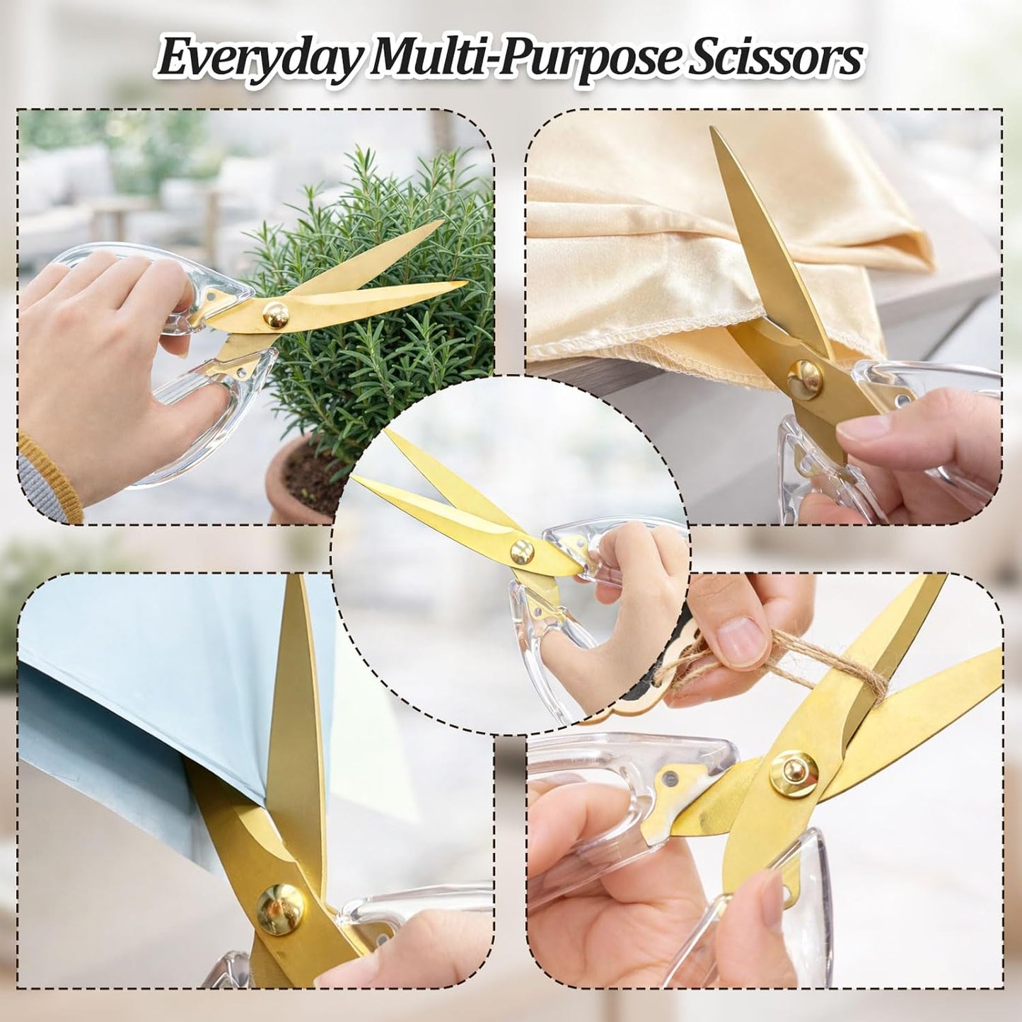 8.27-Inch Golden Kitchen Shears, Titanium-Coated Stainless Steel Cooking Scissors, Dishwasher Safe Utility Meat Scissors with Acrylic Handle
