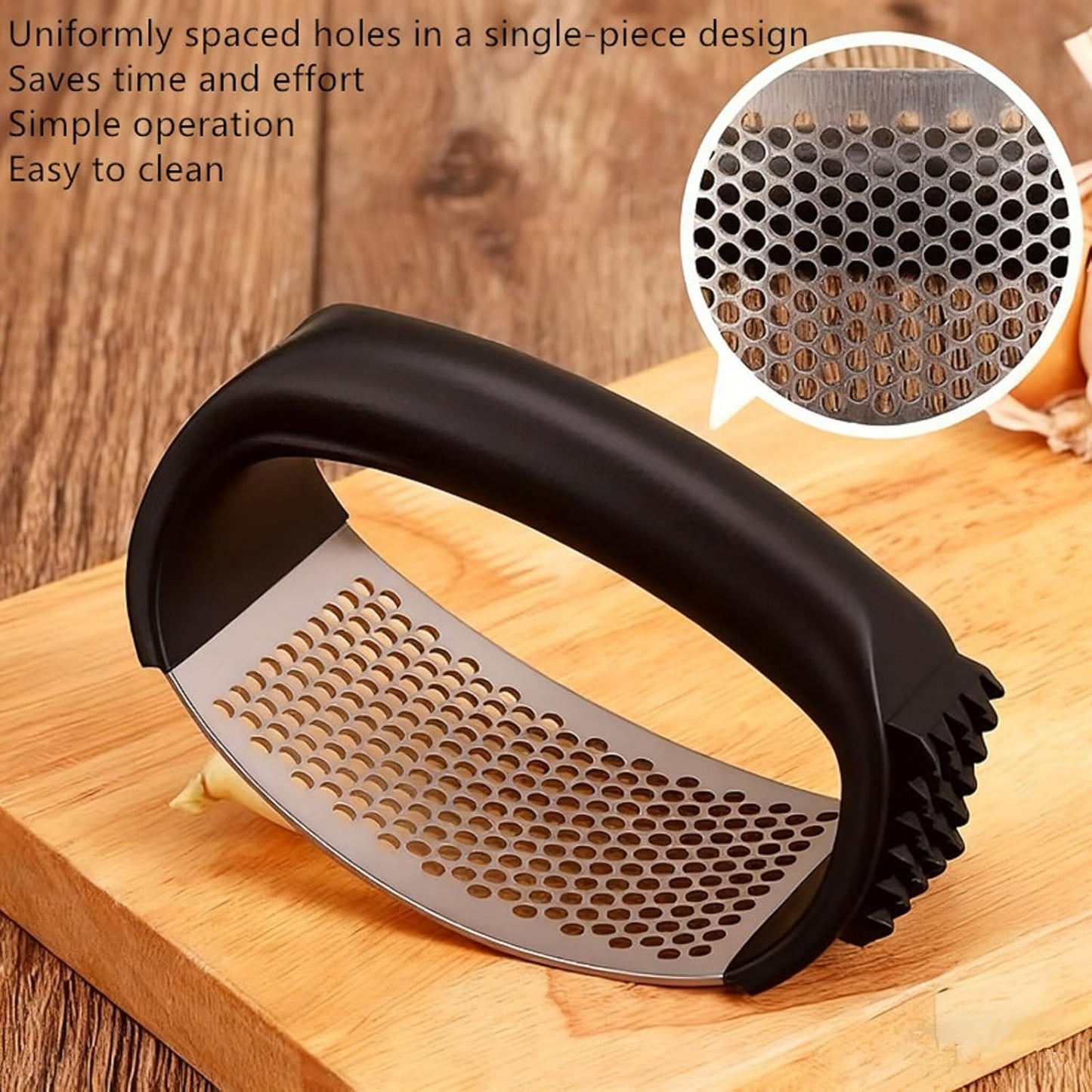 Bestac Stainless Steel Garlic Press, for Kitchen Use, Easy-Clean & Ergonomic Handle for Easily Crushing, Cooking Gadget (1)