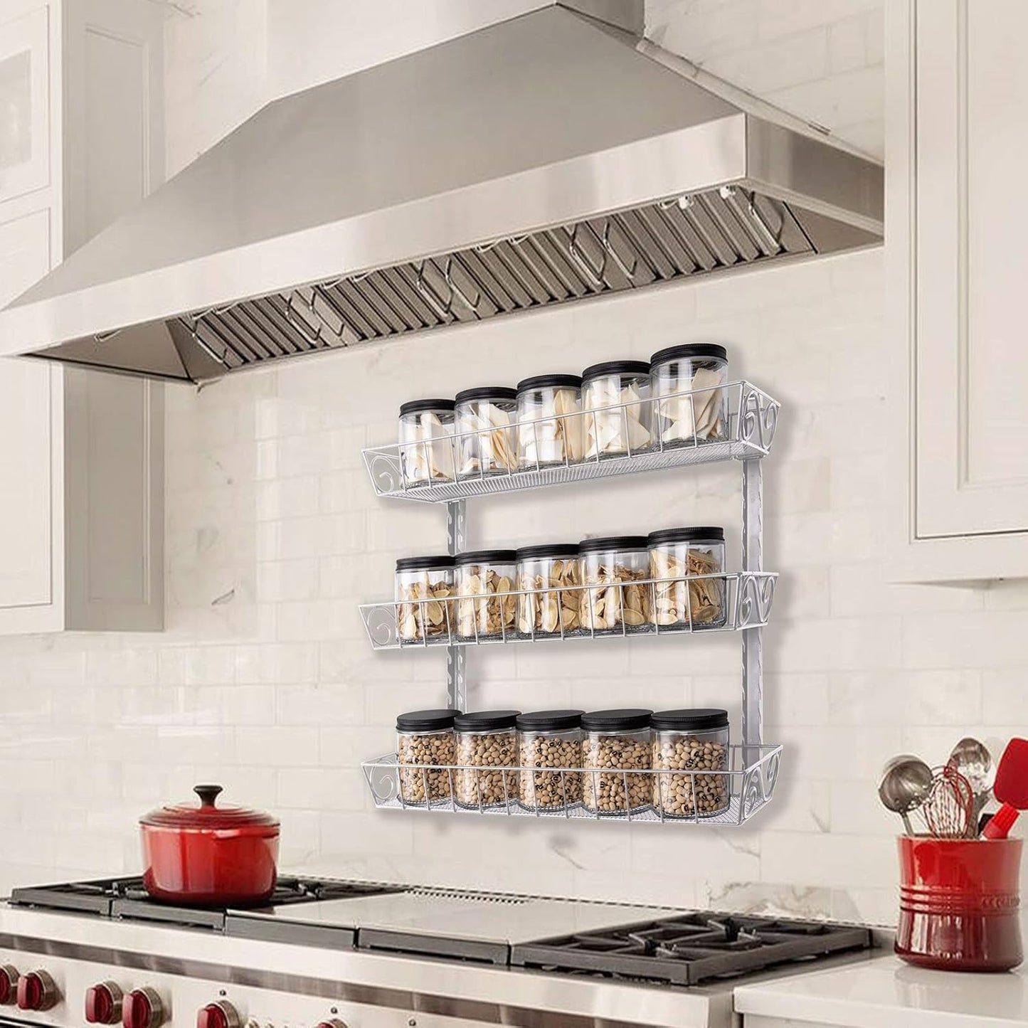 SWOMMOLY Adjustable Wall Mount Spice Rack Organizer, 12-Tier Dual-use (Multi-use) Hanging Spice Shelf Storage for Kitchen Pantry Cabinet Door, Seasoning Holder Organizer, Black