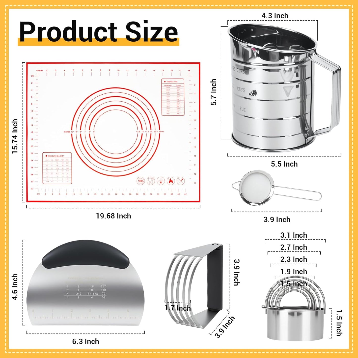 Baking Tool Kit: pastry cutter, flour sifter for baking, Bone-Shaped Biscuit Cutters, Dough Scraper,Baking Mat & Fine Mesh Strainer,Perfect for Making Cookies, Donuts & Pastries in Your Kitchen