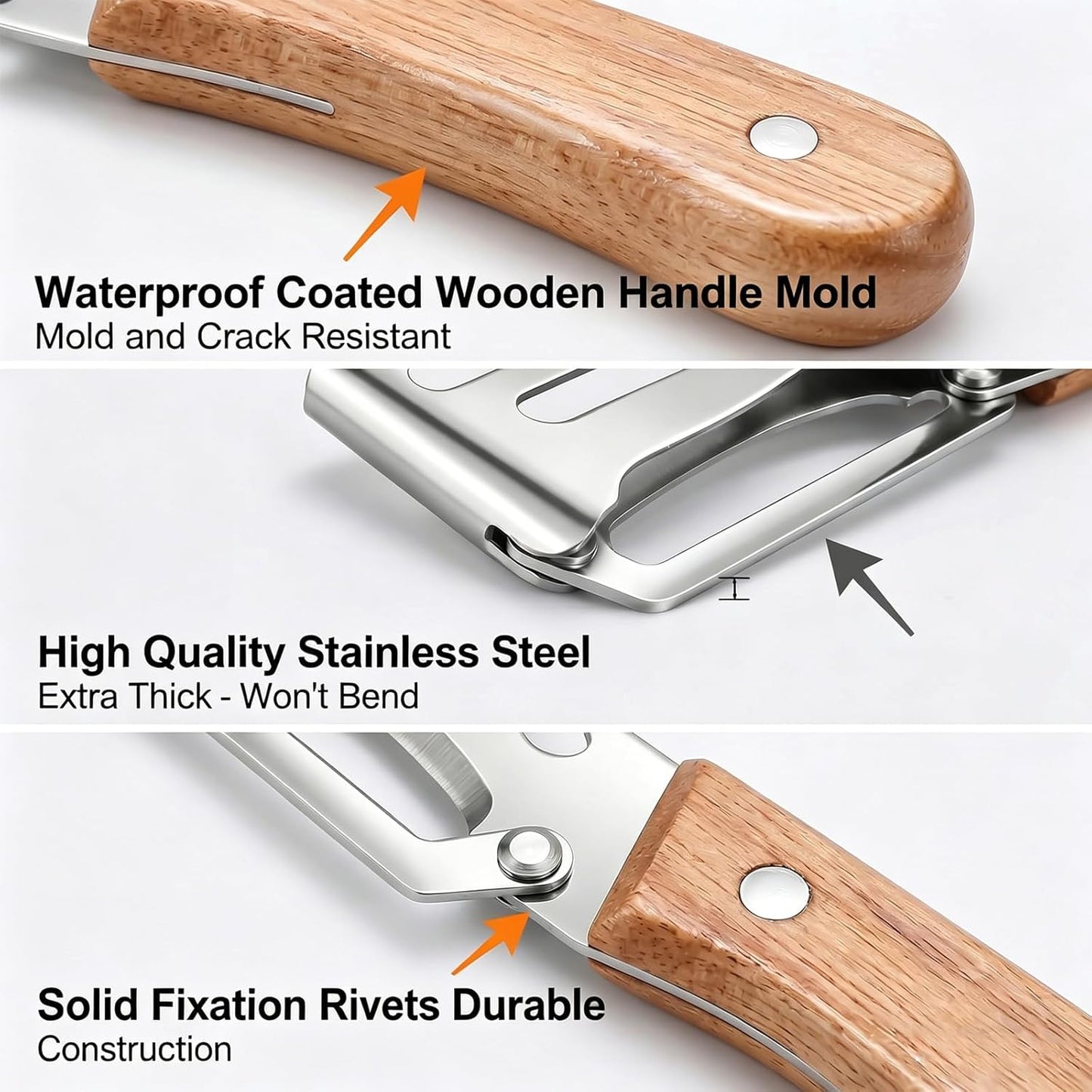 Multifunctional Vegetable Peeler With Wooden Handle, 3 In 1 Stainless Steel Sharp Knife For Fruit And Hard Skinned Produce, Kitchen Tool With Bottle Opener (2pcs)