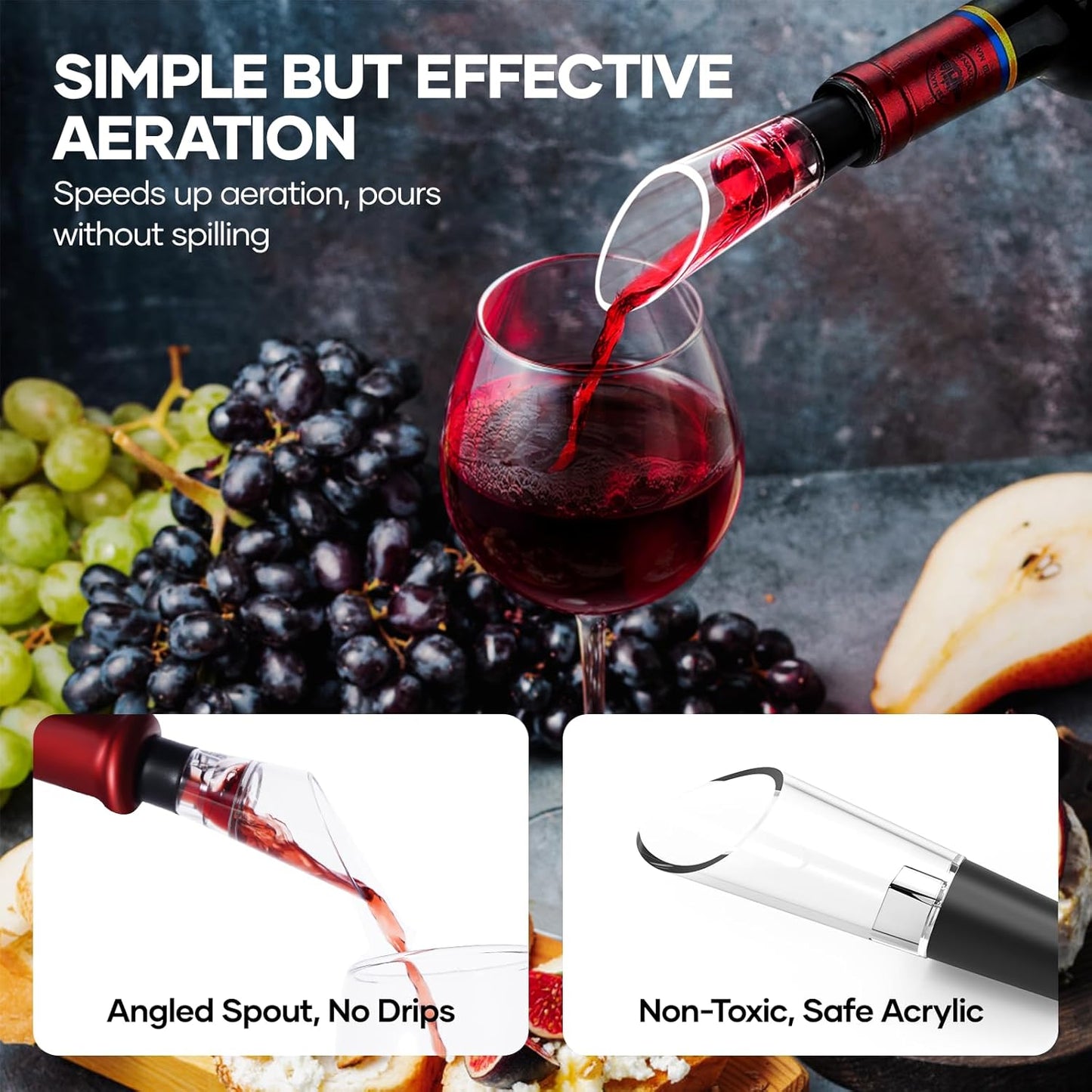 Crenova Electric Wine Opener, Rechargeable Wine Bottle Opener, Automatic Corkscrew with Vacuum Stopper, Aerator Pourer, Foil Cutter, Display Base, Gifts for Valentines Day New Home Wedding Birthday