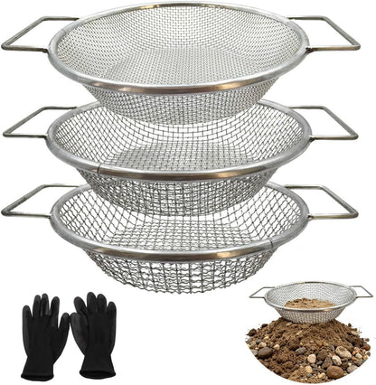 Dirt Soil Sifter for Gardening - 3Pcs Multi Mesh Size Set (1/8",1/4",3/8") Heavy Duty Garden Sieve with Handles, Ideal for 5 Gallon Bucket Compost, Dirt, Sand, Gravel, Rocks & Sawdust Sifter