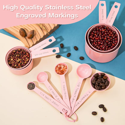 Measuring Cups and Spoons Set of 9, Stainless Steel Measuring cup for Cooking and Baking, Measuring spoons for Dry and Liquid Ingredients (Black)
