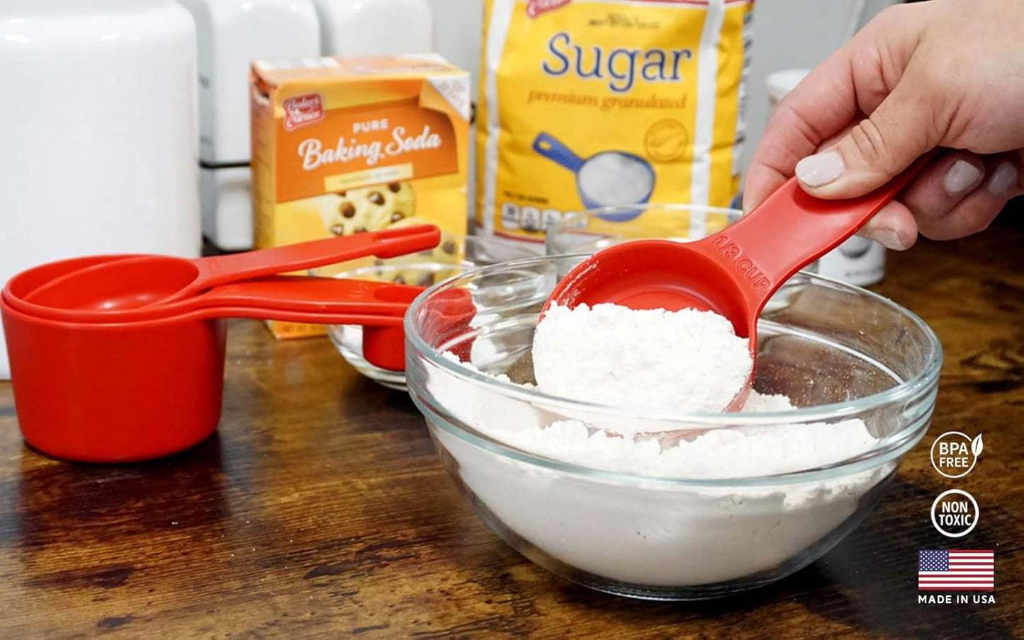 Storage Theory 2-in-1 Measuring Cups & Spoons Set (4-Piece) - Nesting Space-Saving Kitchen Gadget - BPA-Free Food Grade Plastic - Dishwasher Safe for Baking, Cooking, Coffee - White