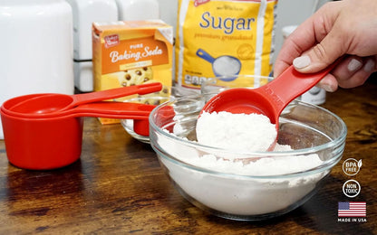 Storage Theory 2-in-1 Measuring Cups & Spoons Set (4-Piece) - Nesting Space-Saving Kitchen Gadget - BPA-Free Food Grade Plastic - Dishwasher Safe for Baking, Cooking, Coffee - White