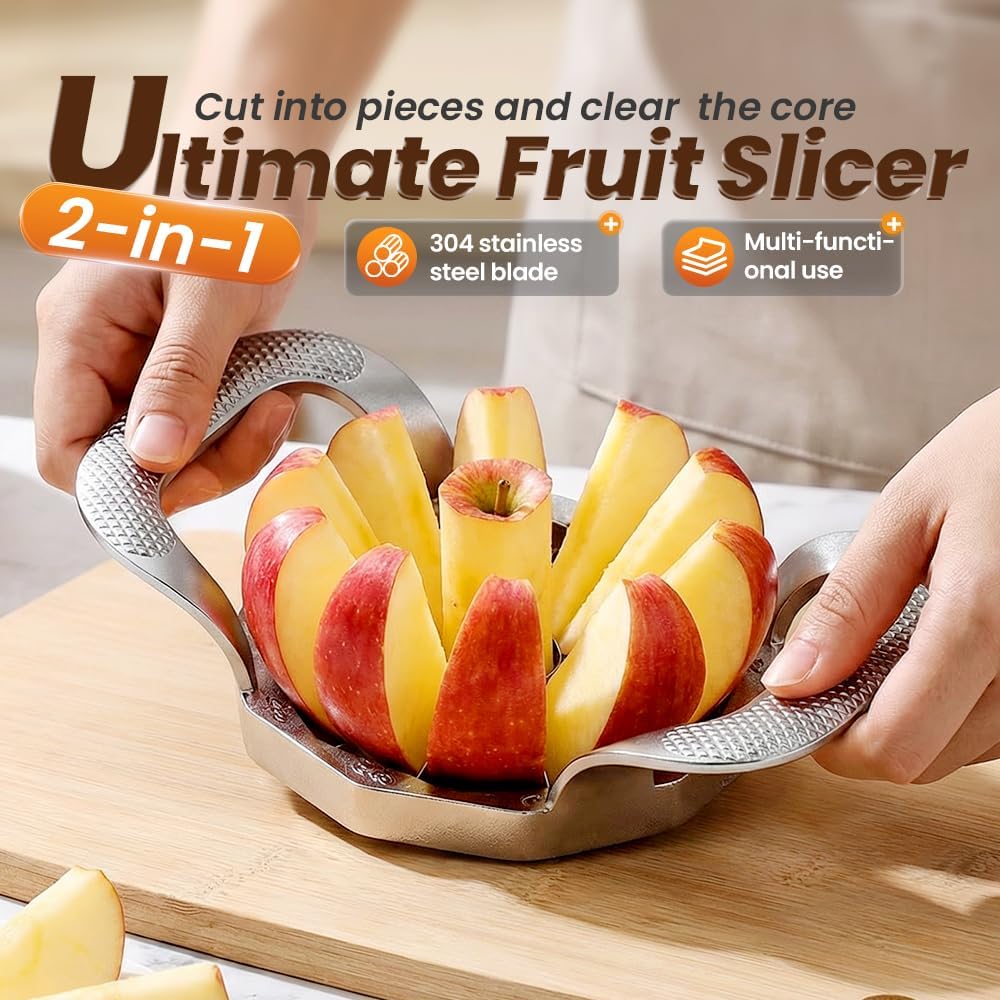 Apple Slicer and Corer, Heavy Duty Stainless Steel Apple Cutter and Corer, Apple Corer Tool, Easy to Use (8 Blades)