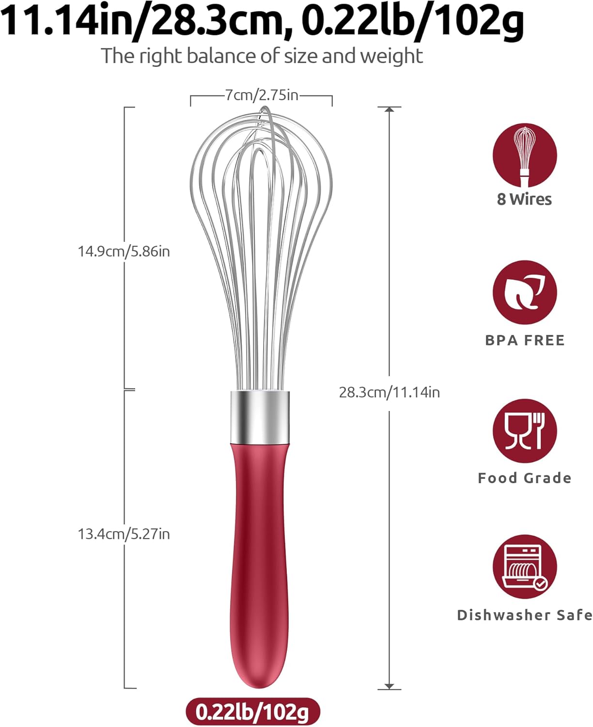 U-Taste 7" Mini Whisk for Cooking: 18/8 Stainless Steel Small Metal Kitchen Wisk, Tiny Hand Mixing Tool for Coffee, Egg, Sauce, 6-Wires Compact Head for Baking, Beating in Bowl, Mug, Jar (Set of 2)