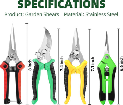 EWPJDK 4 Pack Garden Pruning Shears, Stainless Steel Garden Shears, Gardening Shears, Garden Scissors, Clippers, Pruning Snips, Pruning Shears for Gardening Tools (4PCS Yellow Orange Green)