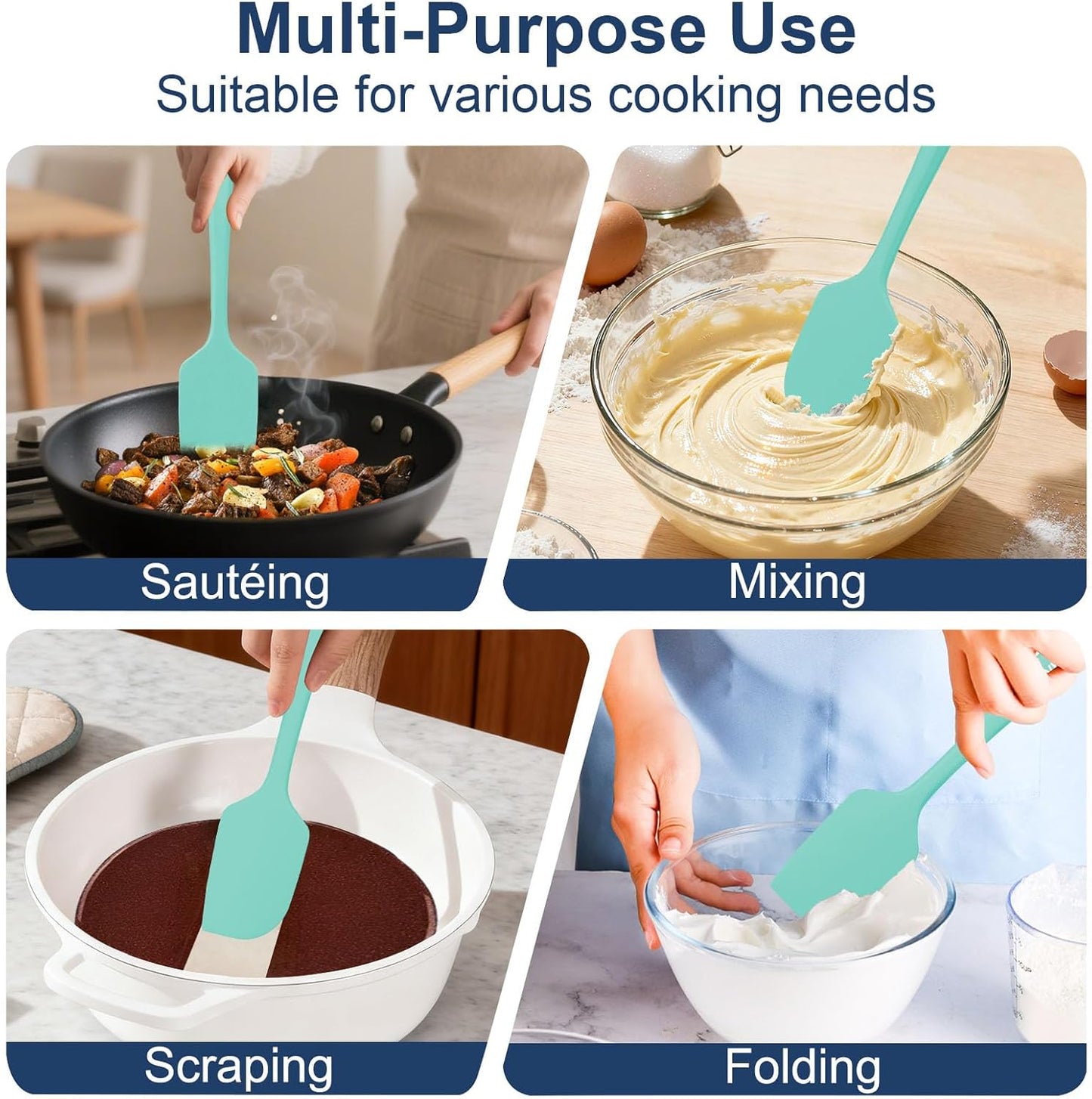 4 Pcs Silicone Spatula Set, 11.4 In, 600°F Heat Resistant Rubber Spatulas for Baking, Cooking & Mixing, Flexible and Non-Stick Kitchen Utensils, Seamless & Dishwasher Safe (Multicolor)
