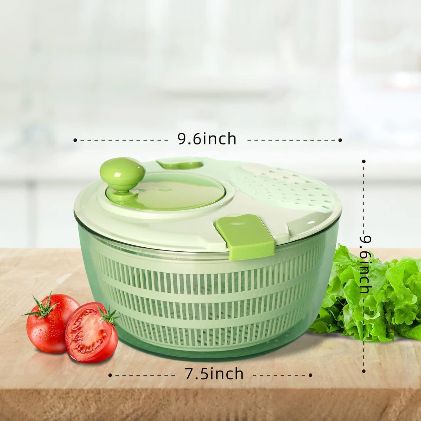 Salad & Lettuce Spinner,Large 4.2L - Quick Dry Fruit & Vegetable Washer with Locking Lid,Ergonomic Handle,BPA-Free (Green),Easy for Salads and Faster Food Prep