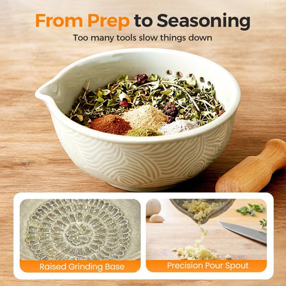 Handmade Garlic Grater and Herb Bowl,Herb Stripper Bowl with Grater,2-in-1 Stoneware Kitchen Prep Tool with 7 Hole Sizes (2 PCS)