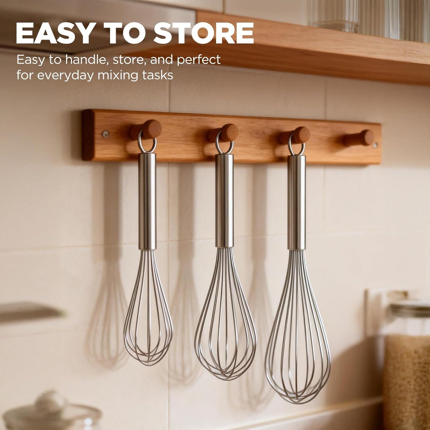 Professional Stainless Steel Wire Whisk Set – 8”, 10”, 12” Balloon Whisks for Eggs, Batter, Sauces & More (3 Pack)