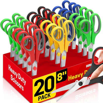 BURVAGY 8" 10 Pack All Purpose Heavy Duty Scissors- Comfort-Grip Sharp Scissors for Office School Sewing Fabric Craft High/Middle School Student Teacher Scissor, Right/Left Hand