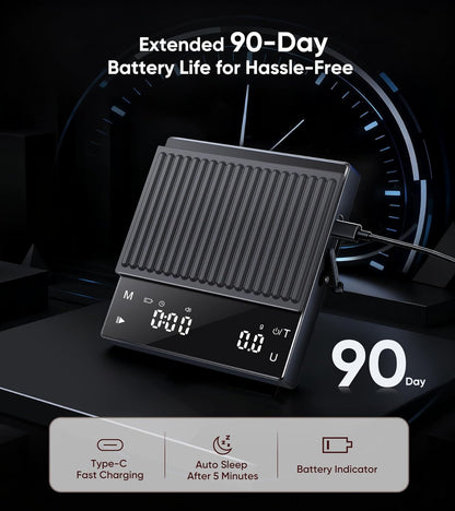 Rechargeable Coffee Scale with Timer, Mini Espresso Scale 2kg/0.1g High Precision Scale for Espresso & Pour-Over Coffee, Portable Digital Food Kitchen Scale