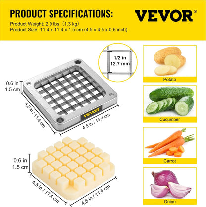 VEVOR Commercial Vegetable Chopper w/ 4 Replacement Blades, Stainless Steel French Fry Cutter Potato Dicer & Fruit Slicer for Restaurants & Home Kitchen