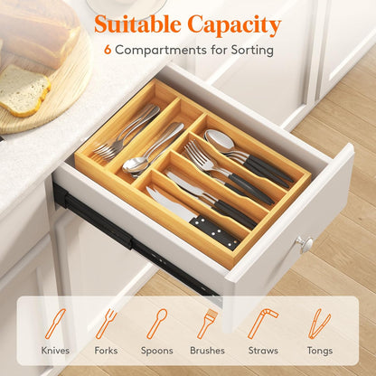 Lifewit Silverware Drawer Organizer, Utensil Tray for Kitchen, Flatware and Cutlery Holder, Storage for Spoons Forks Knives, 6.7 x 12", Natural