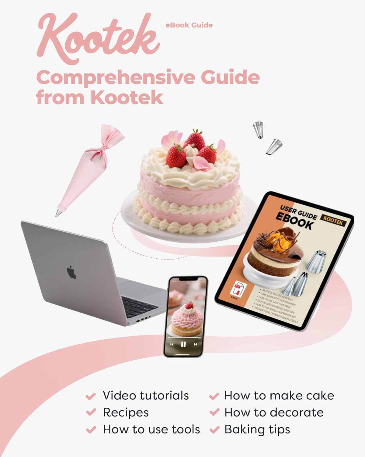 Kootek 71PCs Cake Decorating Kit, Baking Supplies Tools - Includes Cake Stand Turntable, 12 Icing Piping Tips Set, 2 Frosting Spatulas, 3 Scrapers, 50+2 Piping Bags, Coupler, Video Tutorial, Booklet