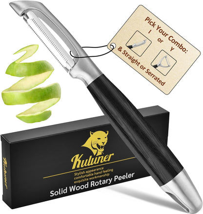 Serrated Blade Premium I Type 304 Stainless Steel Multifunctional Kitchen Peeler Real Wood Handle Ultra Sharp Blade Vegetable Potato Apple（Agarwood）