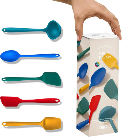 GIR: Get It Right 5-Piece Silicone Ultimate Kitchen Utensils Set - Ladle, Spatula, Flip, Spoon & Spoonula - Non-Toxic Cooking Utensils for Nonstick Cookware, Cooking and Baking - Black