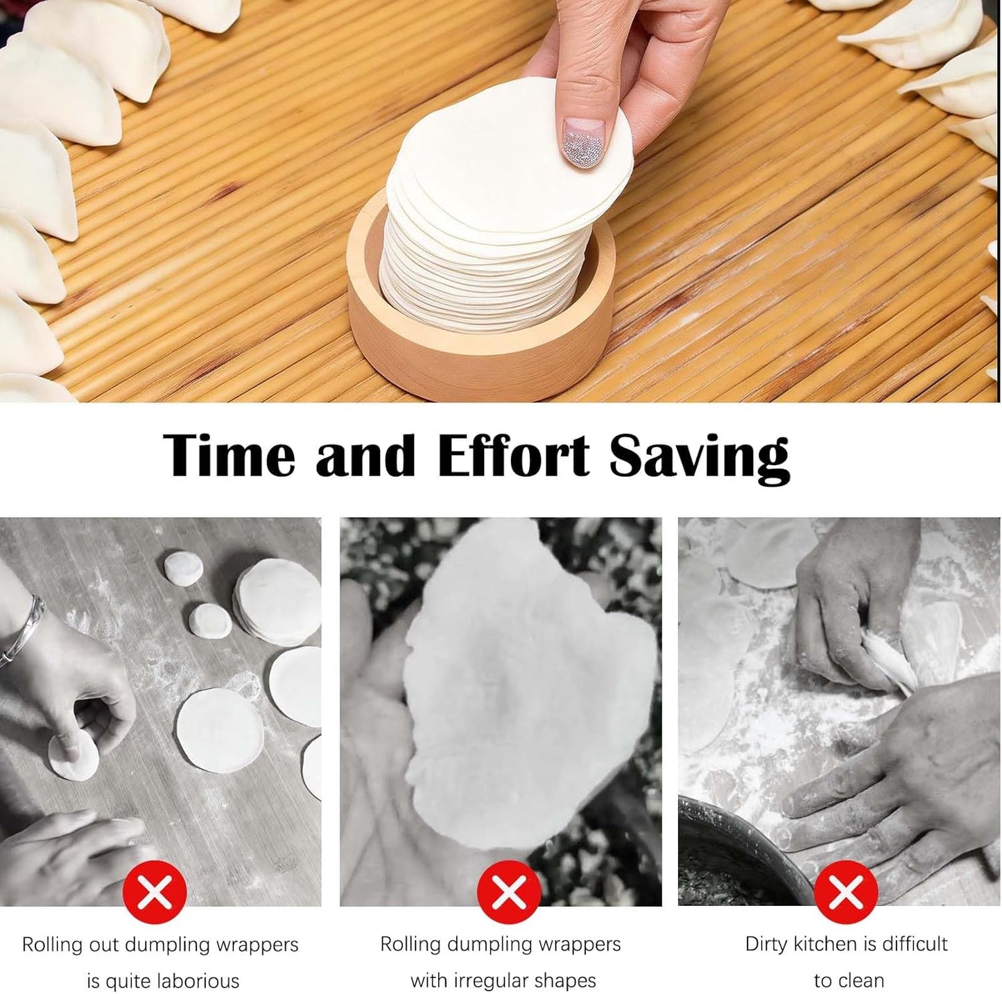 Wood Dumpling Skin Press Tool - Dough Maker for DIY Steamed Buns, Pies - Reusable and Portable Kitchen Gadget for Homemade Chinese Food Baking