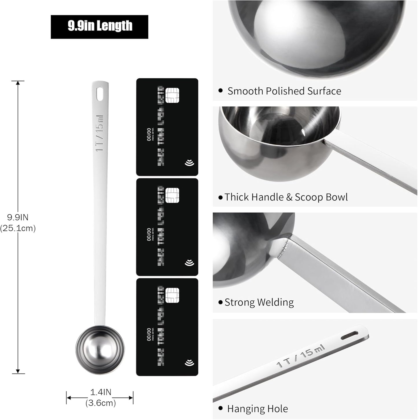 18/8 Stainless Steel Coffee Scoop, Doosu Food-Grade Metal Measuring Spoon with 6.9in Long Handle, Tablespoon Scooper for Coffee Beans, Ground Coffee, Espresso, Protein Powders, Tea, Sugar (1 Tbsp)