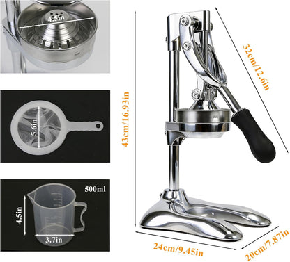 Cast Iron Juicer, Commercial Hand Press, Stainless Steel Orange Juicer Squeezer for Citrus Lemon Pomegranate, Easy to Use & Clean Countertop Hand Press