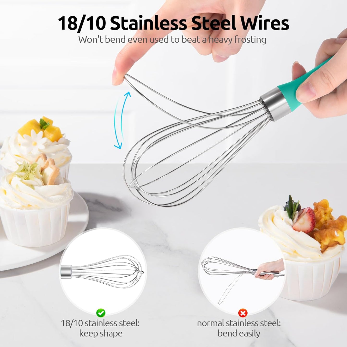 U-Taste 7" Mini Whisk for Cooking: 18/8 Stainless Steel Small Metal Kitchen Wisk, Tiny Hand Mixing Tool for Coffee, Egg, Sauce, 6-Wires Compact Head for Baking, Beating in Bowl, Mug, Jar (Set of 2)