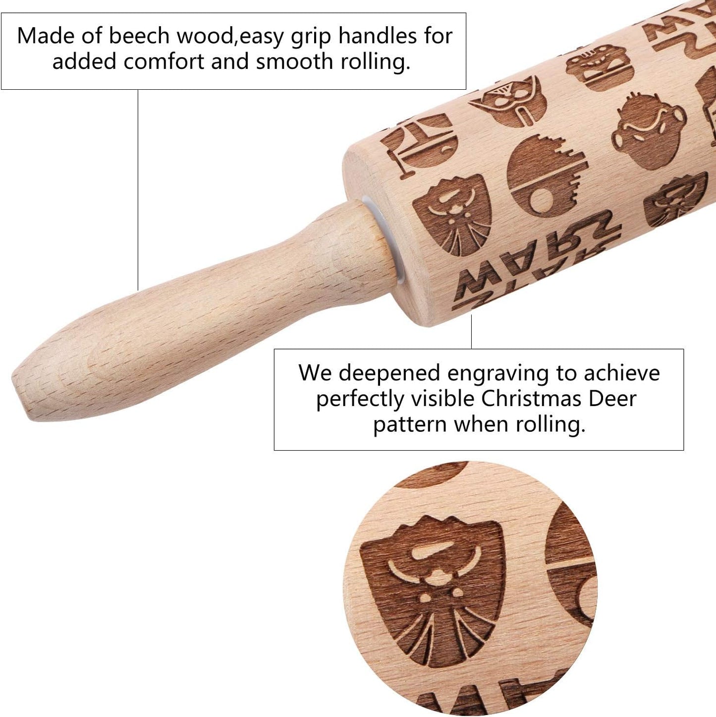 Embossed Wooden Rolling Pins,Evermarket Engraved Embossing Rolling Pin with Star Fighter Pattern for Baking Embossed Cookies,Cute Rolling Pin Kitchen Tool for Adults