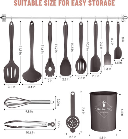 Kitchen Utensils Set-12 Pieces Silicone Cooking Utensils Set (Dishwasher Safe) 392°F Heat Resistant Spatula Set,Kitchen Utensil Set for Nonstick Cookware,Best Kitchen Tools with Holder