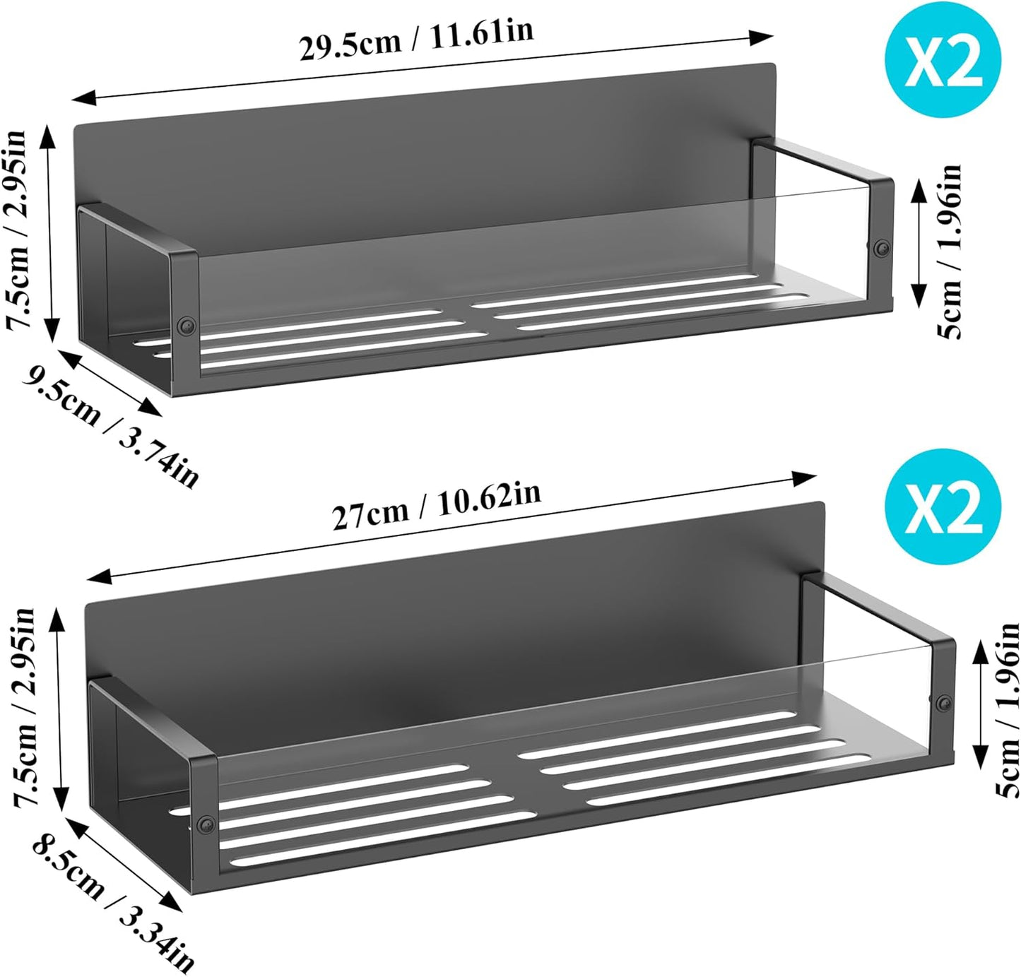 HuggieGems Metal 4 Pack Magnetic Spice Storage Rack Organizer for Refrigerator and Oven, Black Fridge Organizers and Storage, Metal