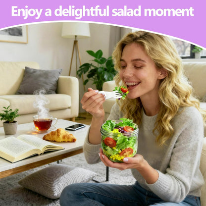 Mity rain Salad Pod with Dressing Container, Salad Jar with Inner Layer & Spoon, Salads Jars Pods with Lids, Microwave/Dishwasher/Freezer Safe Ideal for Meal Prep Office Home Travel