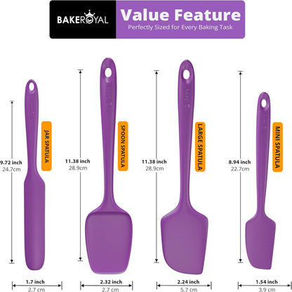 BakeRoyal Silicone Spatula Set - 4-Piece Rubber Spatulas Silicone Heat Resistant 600°F for Everyday Task - Seamless Design Kitchen Spatulas for Nonstick Cookware - Royal Blue