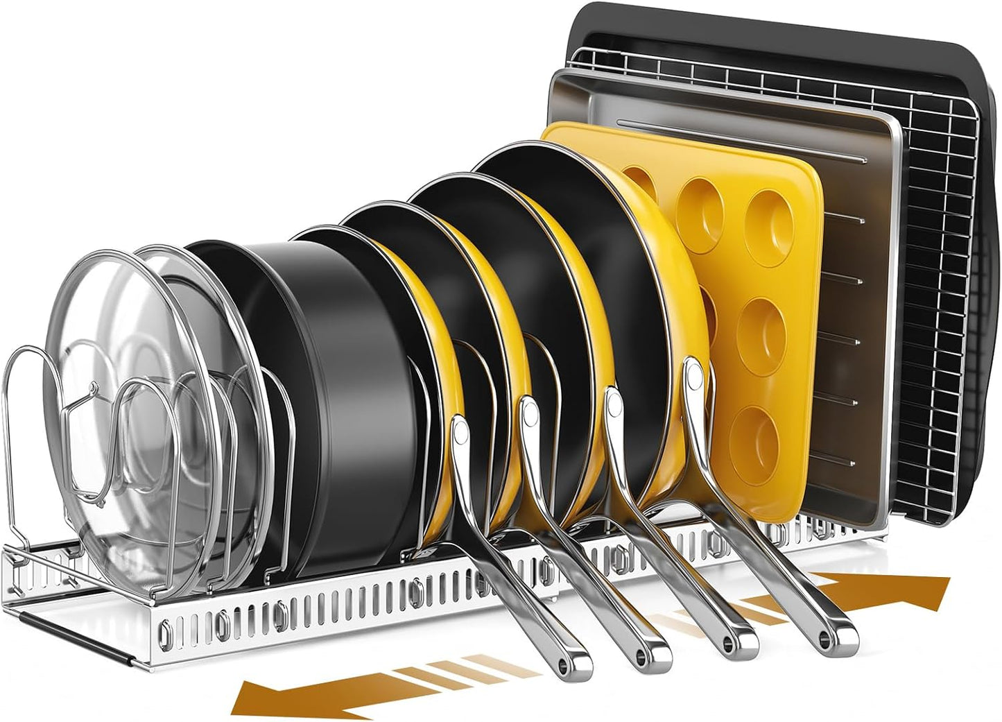 ORDORA Pots and Pans Organizer under Cabinet, Expandable 11.8"-22.8" Pot Lid Holder with 12 Adjustable Dividers, Pan Organizers inside Cabinet for Kitchen Cookware Bakeware, Black