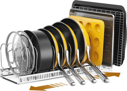 ORDORA Pots and Pans Organizer under Cabinet, Expandable 11.8"-22.8" Pot Lid Holder with 12 Adjustable Dividers, Pan Organizers inside Cabinet for Kitchen Cookware Bakeware, Black