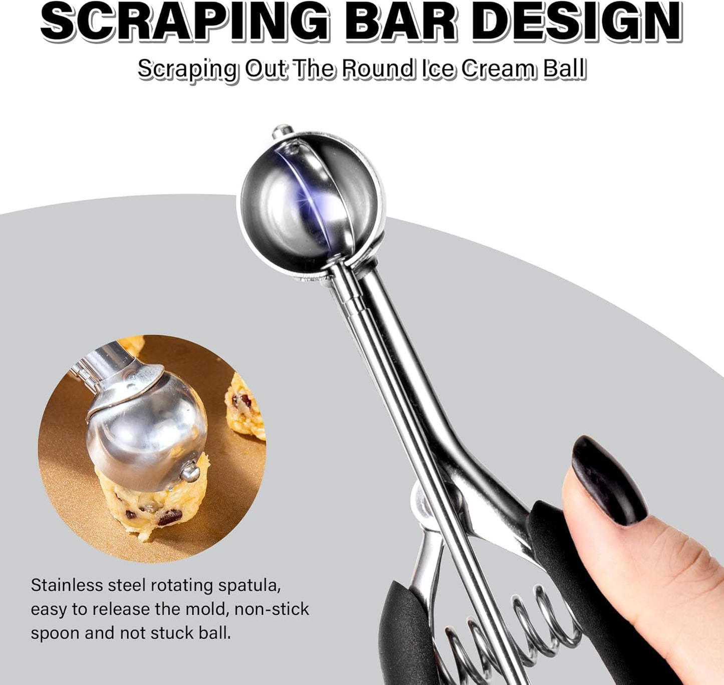 Cookie Scoop Set 1 Tablespoon, Size #60 Cookie Dough Scooper for Baking, 15 ml/0.5 oz Ice Cream Scoop, Acrylic Scoop, Comfortable Grip