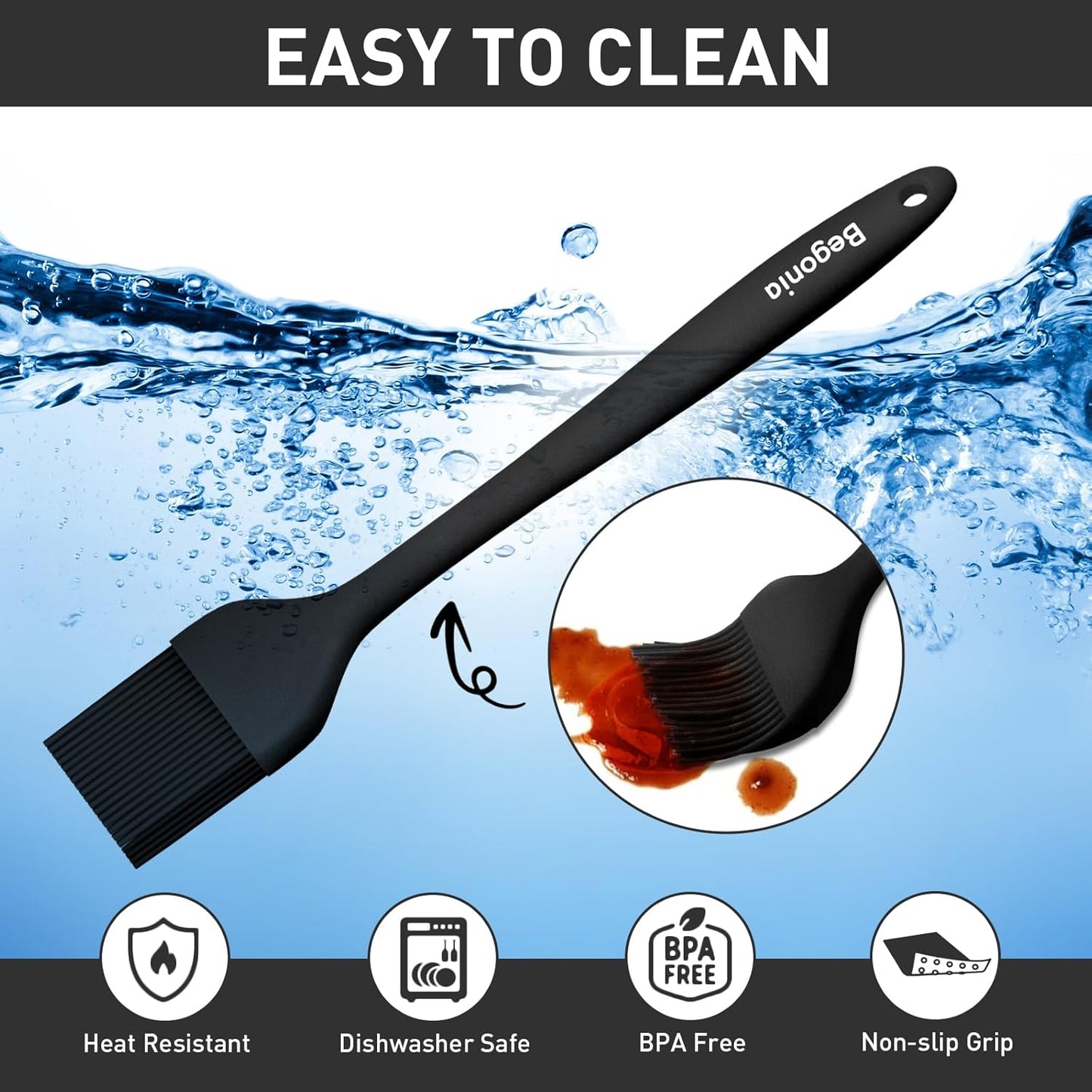 Begonia Silicone Basting Pastry Brush-2pcs Heat Resistant Cooking Brush for Oil, Sauce, Butter, BBQ, Grill and Marinade, BPA Free, Dishwasher Safe （Red）
