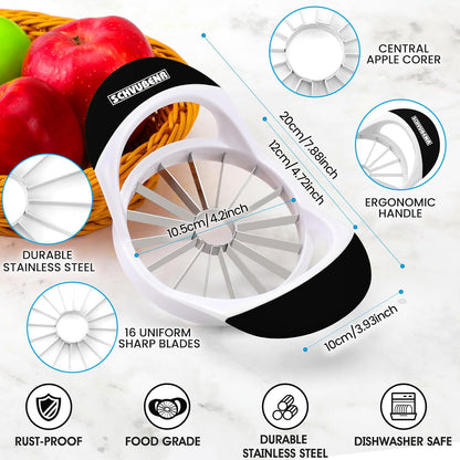 SCHVUBENR 16-Blade Apple Slicer and Corer - 4.72 Inch Sharp Stainless Steel Apple Cutter - Professional Apple Divider Tool for Quick Slices - Easy to Use & Clean - Slice Fruits with Ease - Red